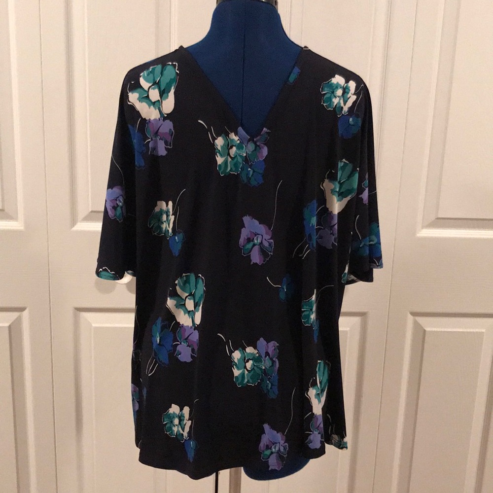V neck black with flowers flutter sleeve blouse